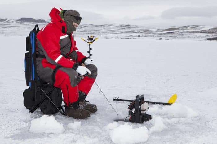 Ice Fishing with portable fish finder