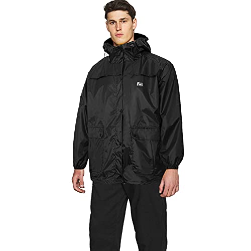 Hunting Rain Suits for men Waterproof Jacket with Bib Pants Overall Seam Taped(Black, Large)