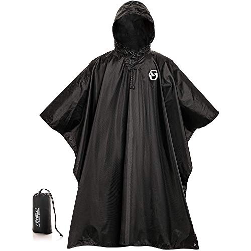 Foxelli Hooded Rain Poncho - Waterproof Emergency Raincoat for Adult Men & Women