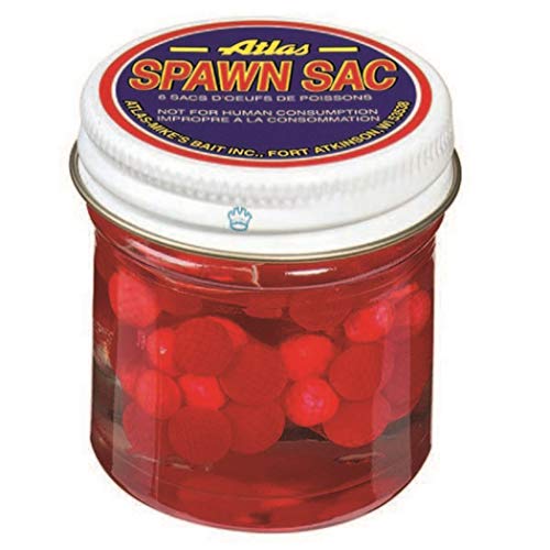 Atlas Mike's Floating Spawn Sac Salmon Eggs 1 Jar of 6 Sacs, Red