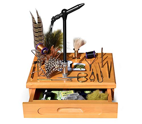 Creative Angler Wooden Fly Tying Station with Tools and Materials